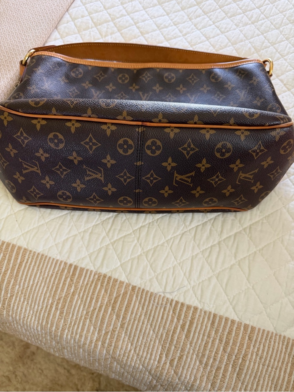 Louis Vuitton Brown Monogram Shoulder Hobo with Tan Trim